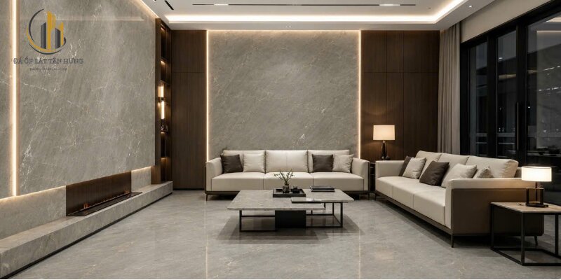 Ốp vách tivi kết hợp đèn LED hiện đại, sang trọng